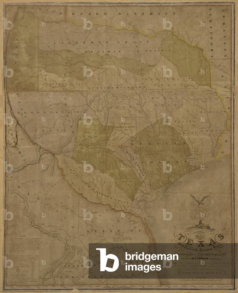 Map of Texas with Parts of the Adjoining States, 1835 (lithograph with hand colouring on wove paper)