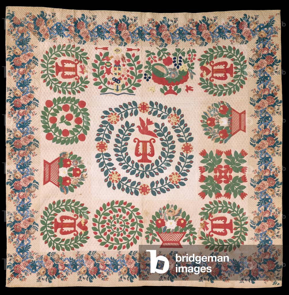 Odd Fellows Applique Album trapunta, c.1850 (cotone e seta)