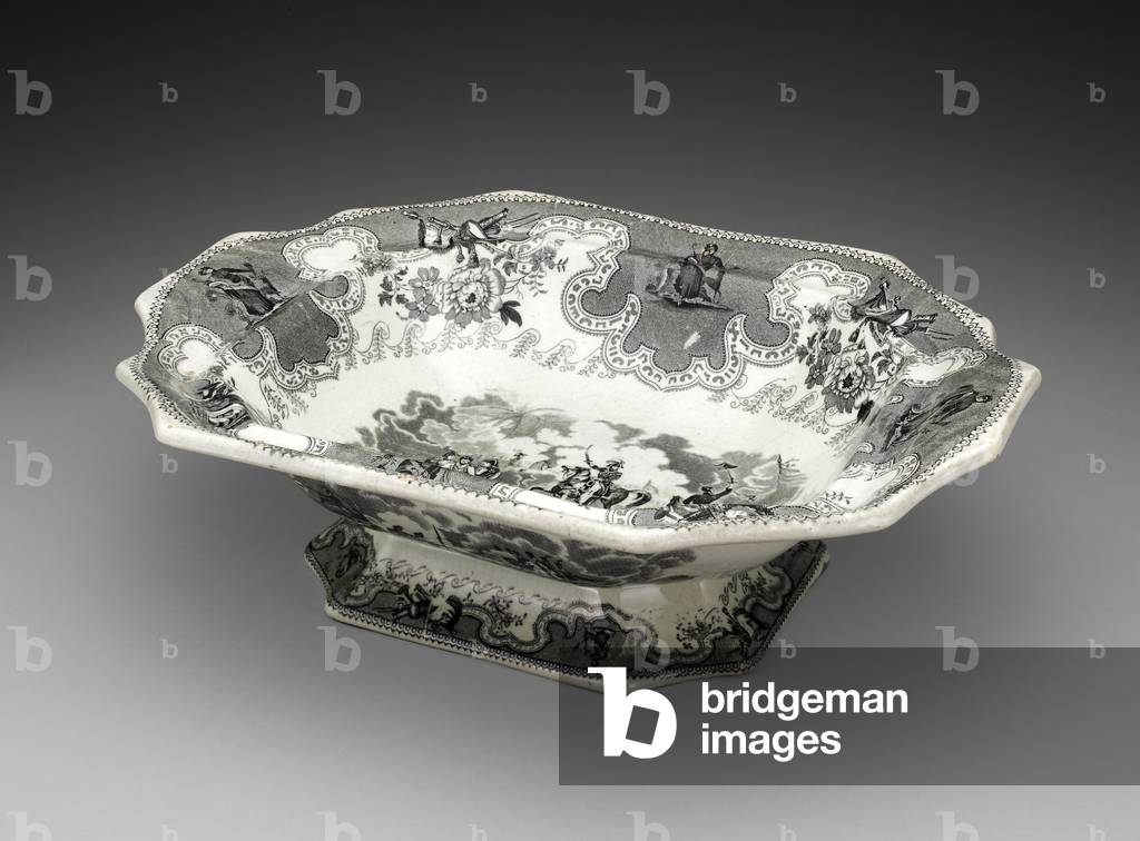 Serving Dish, c. 1834-1844 (lead-glazed earthenware with transfer print)
