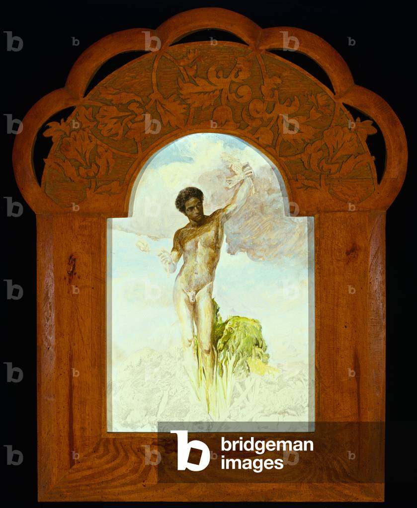 Attis, 1977 (acrylic on masonite panel in carved wood frame)