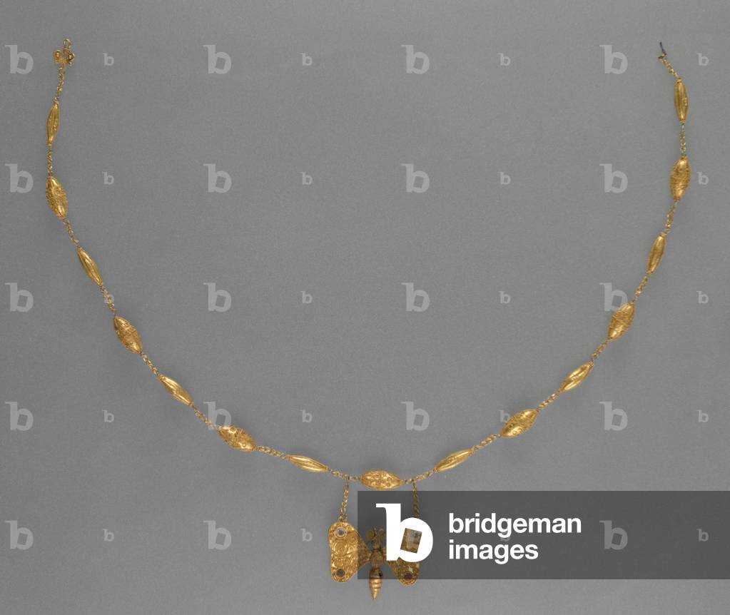Necklace with Butterfly Pendant, 400 BC (gold & semiprecious stones)