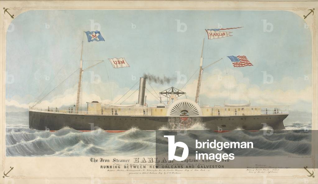 The Iron Steamer Harlan, Running between New Orleans and Galveston, 1866 (watercolour and ink on paper)