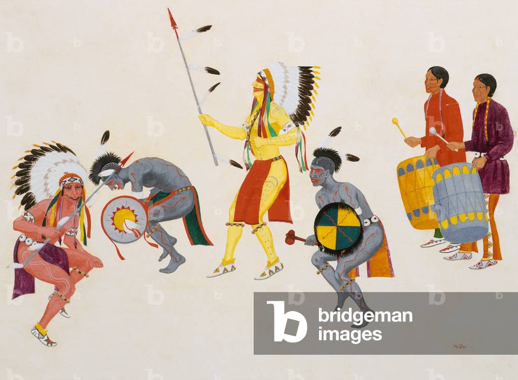 Comanche War Dance, 1920-30 (tempera on paper board)