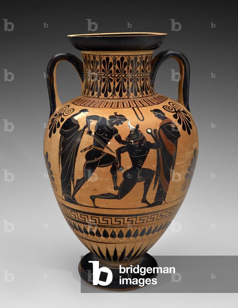 Black-Figure Amphora Depicting Theseus and the Minotaur, 530-510 BC (ceramic)