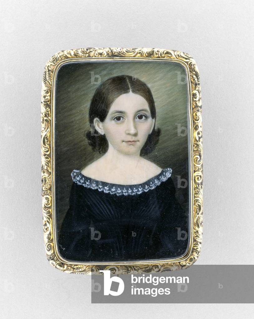 Portrait of a Girl, c.1845 (w/c on ivory, gilt & glass)