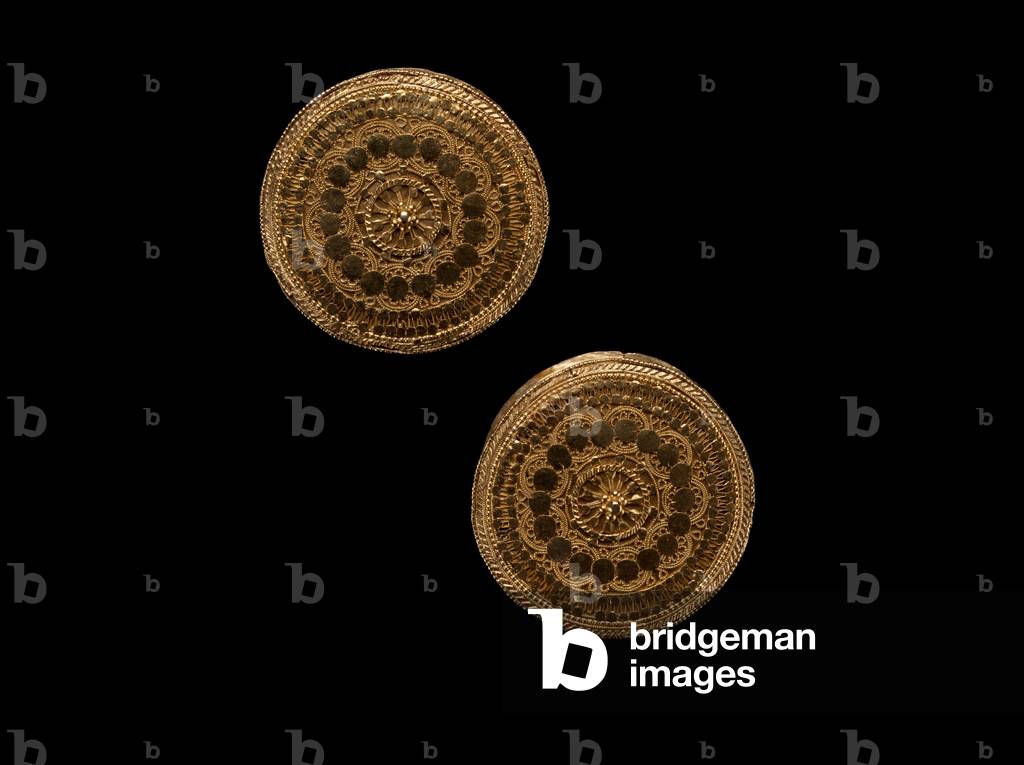 Pair of Ear Spools, 1860-1900 (cast and filigree gold)