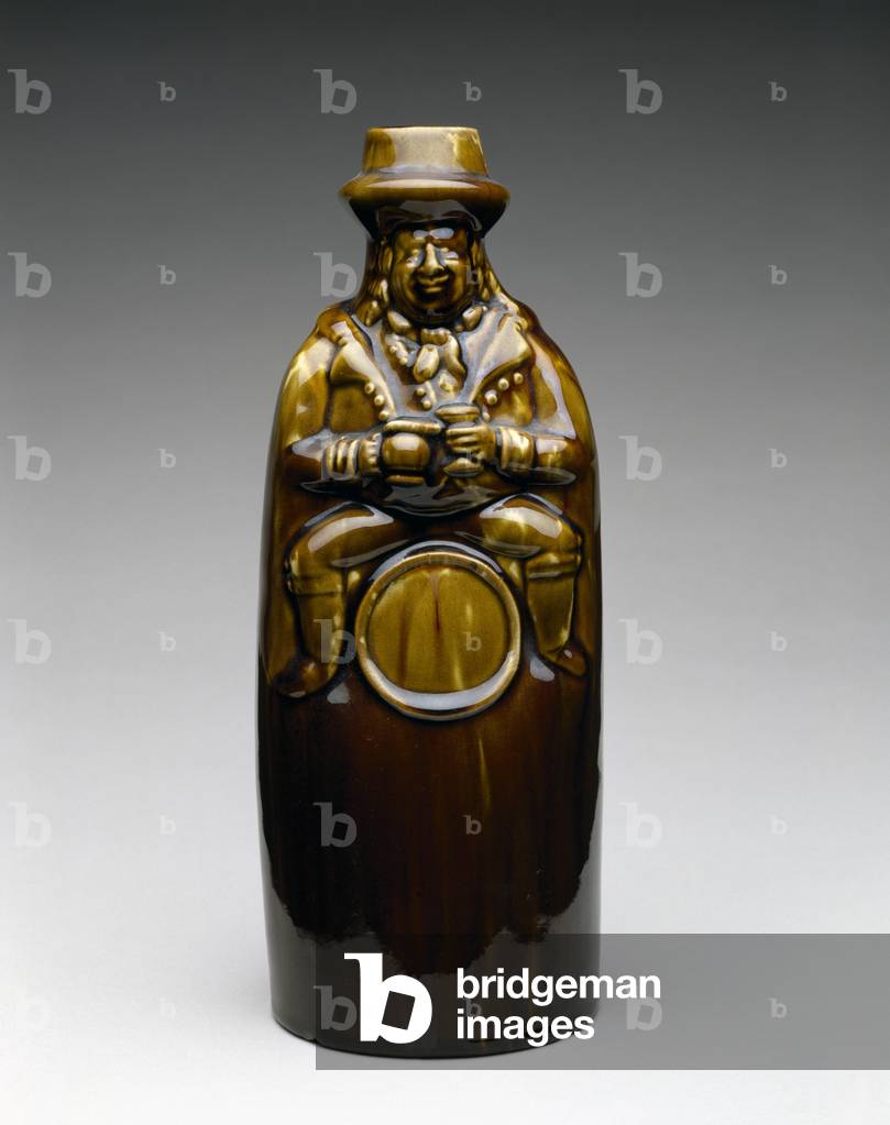 Toby Barrel Flask or Bottle, 1849-1858 (flint enamel-glazed earthenware)