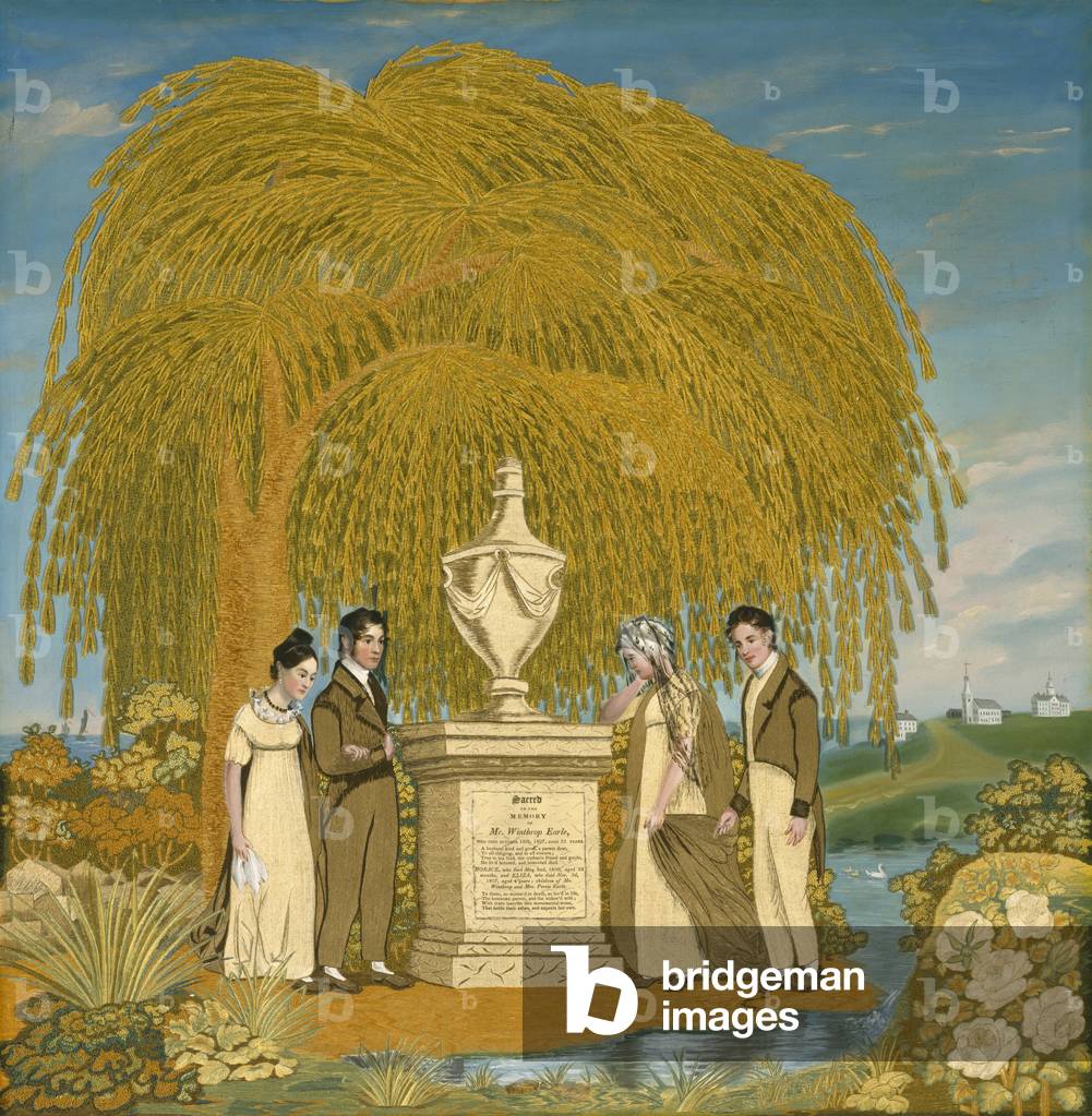 Memorial Embroidered Picture, c. 1815-1820 (silk taffeta, silk and silk chenille threads, and watercolours)