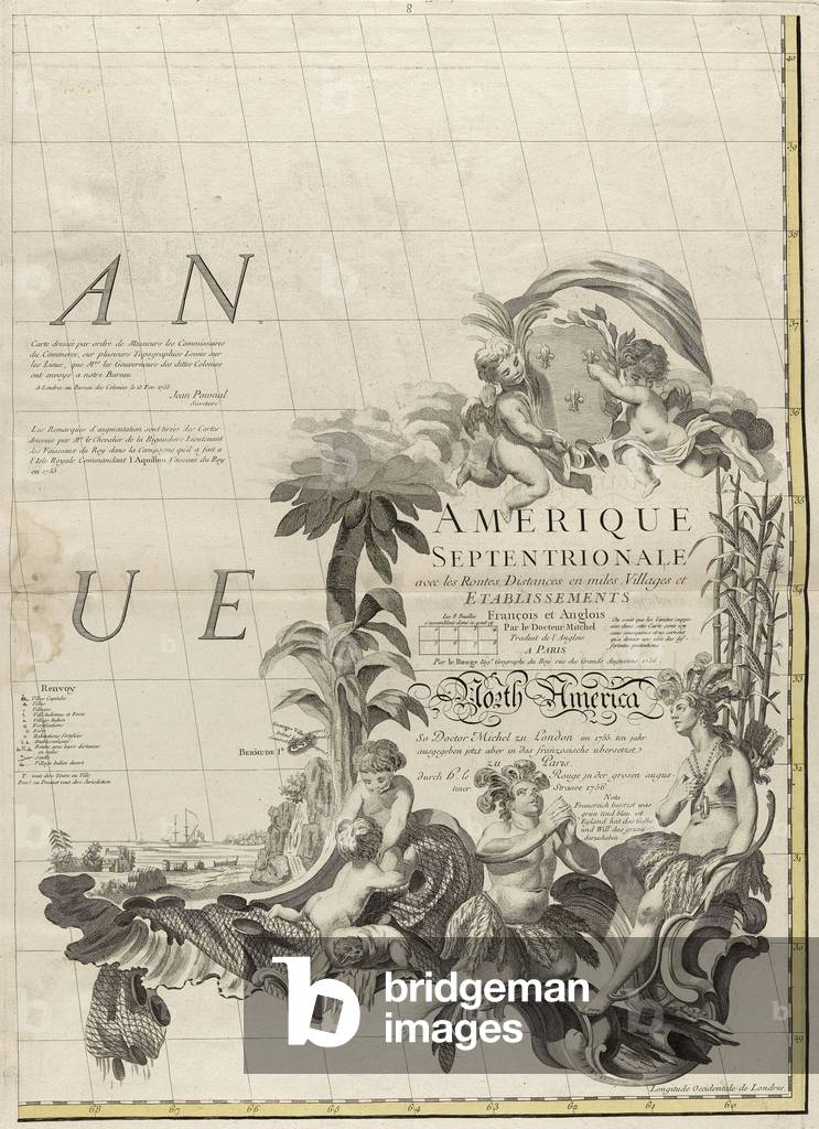 A map of the British and French dominions in America, 1756 (engraving with outline colour on paper)