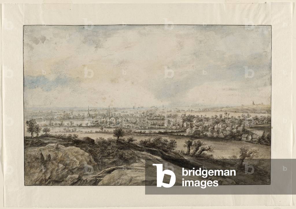 A Panoramic River Landscape with Pollard Willows, 1640-50 (pen and brown ink & watercolour on laid paper)