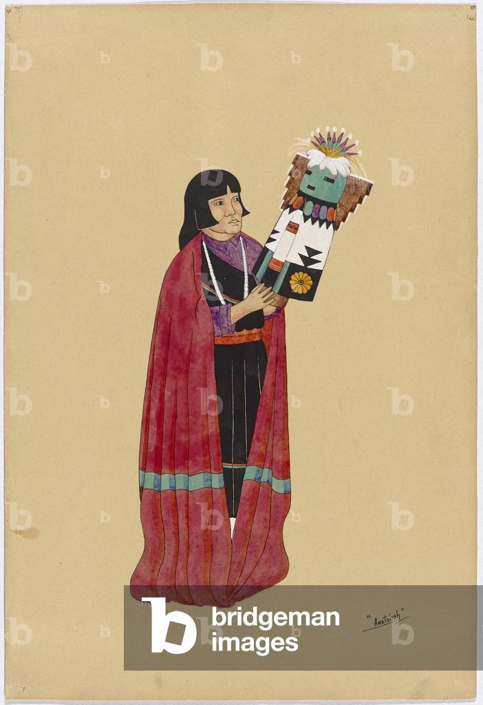 Woman Holding a Kachina Doll, 1920-30 (tempera & ink on wove paper)
