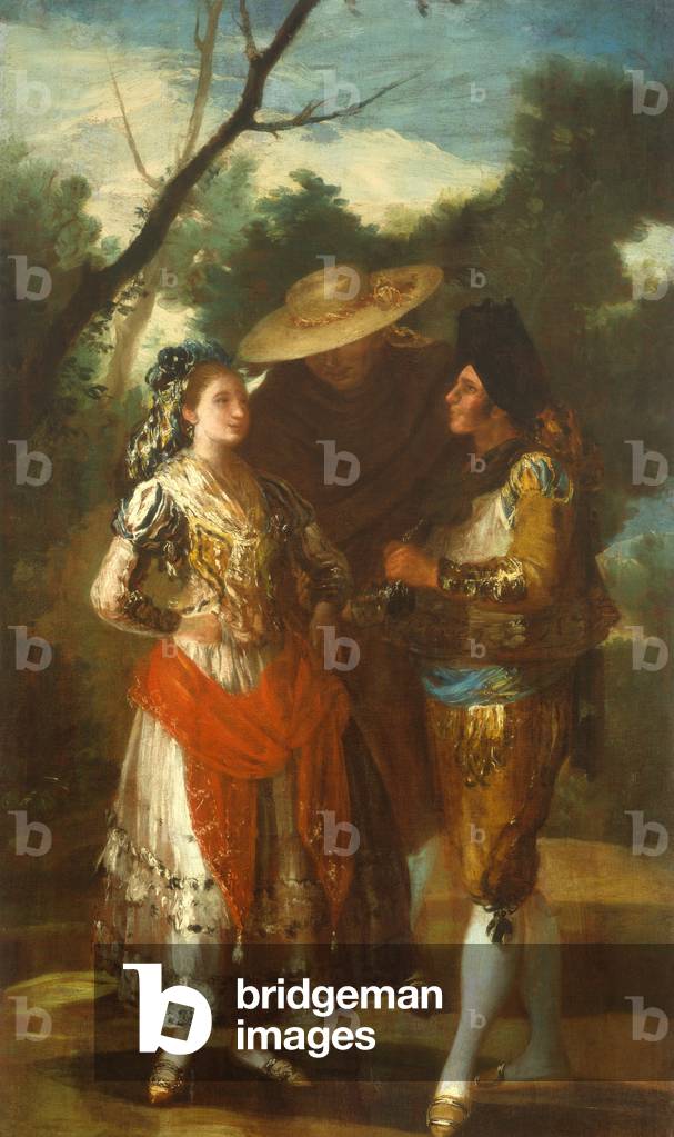 A Maja with Two Toreros, 1779-1780 (oil on canvas)