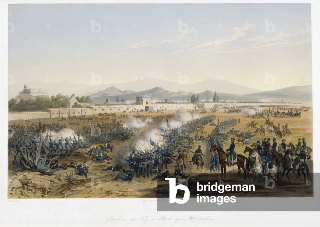 Molino del ReyAttack upon the Molino, 1851 (hand-coloured lithograph on wove paper)