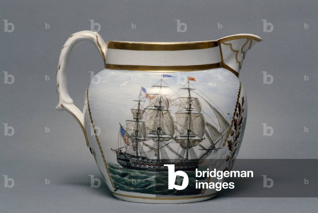 Pitcher, c. 1816-1823 (earthenware, polychrome decoration)