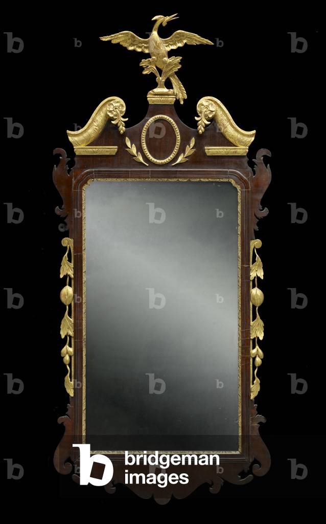 Looking Glass, c. 1785-1815 (mahogany and mahogany veneer; white pine, composition, gold leaf, iron, and mirrored glass)