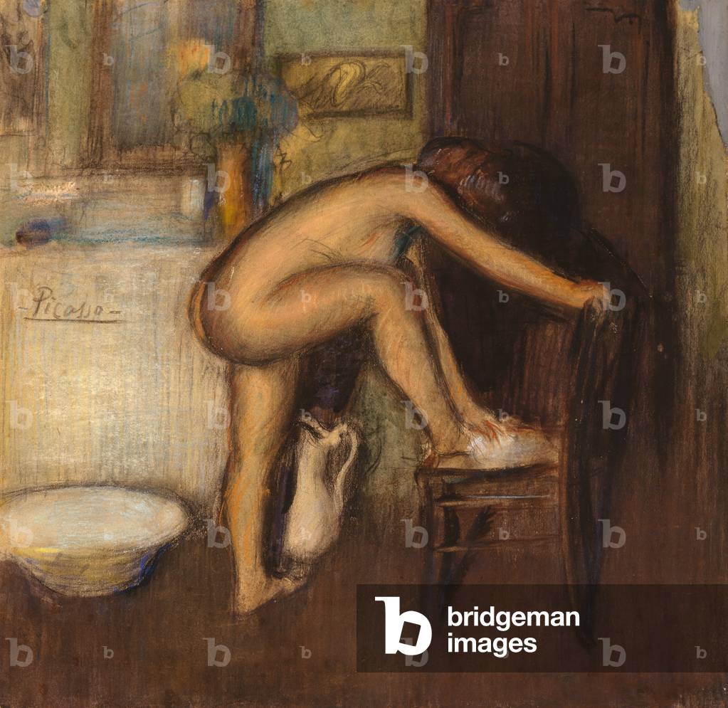 Woman at Her Toilet, c.1900 (pastel, pencil & wash on board)