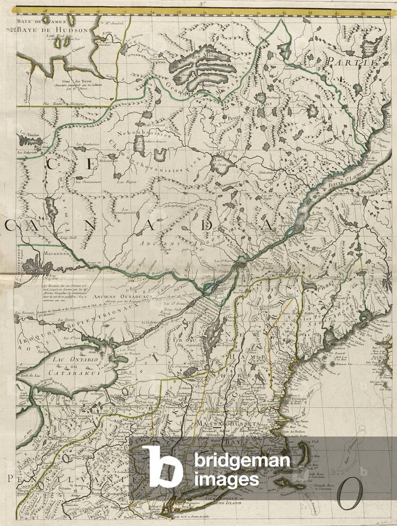 A map of the British and French dominions in America, 1756 (engraving with outline colour on paper)