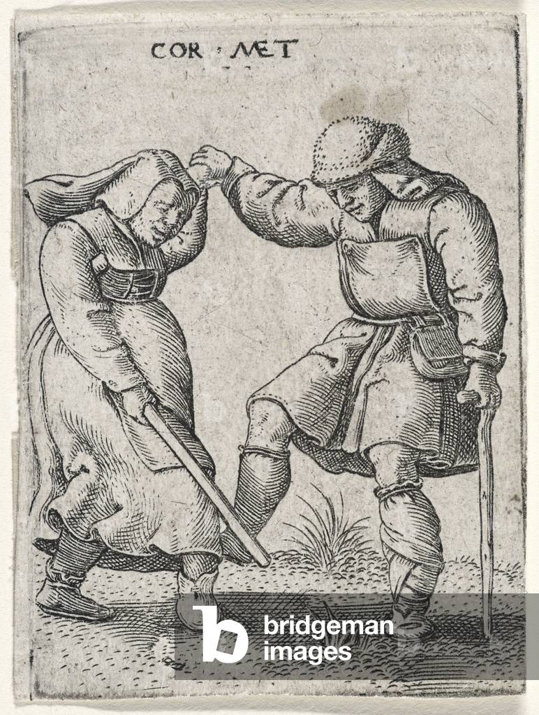 A Man with a Bandaged Foot Dancing with a Woman, 1572 (engraving on laid paper)