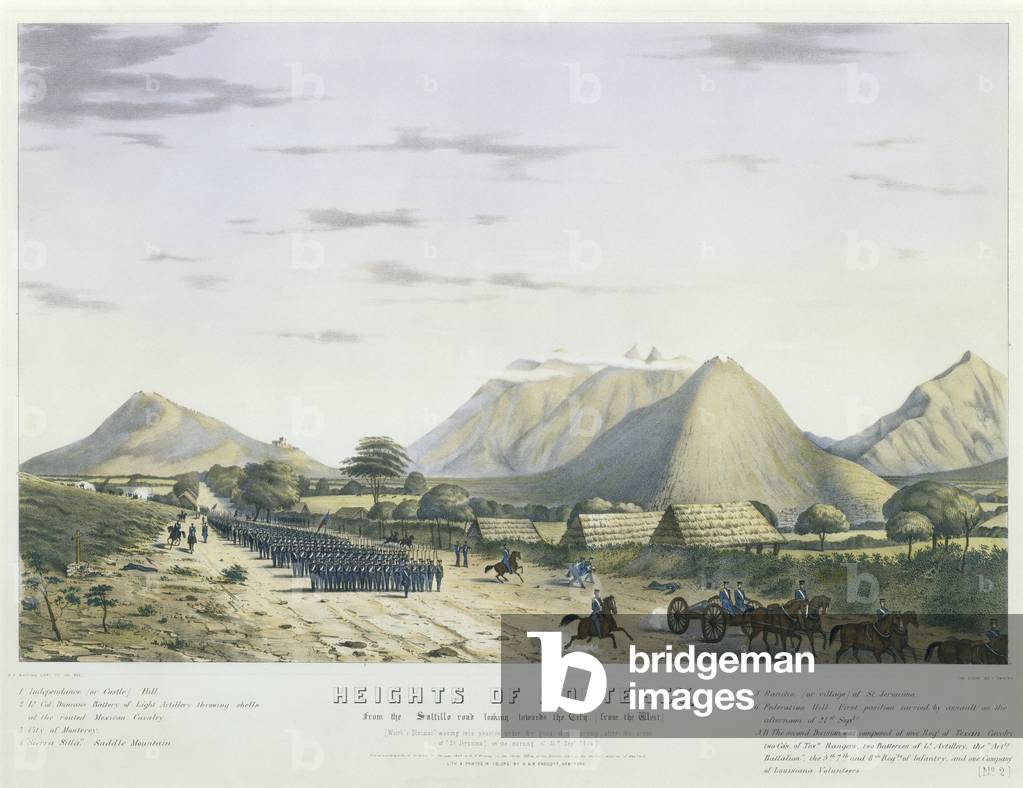 Heights of Monterey, From the Saltillo road looking towards the City, [from the West,] [Worth's Division moving into position under the guns of the enemy, after the action of 