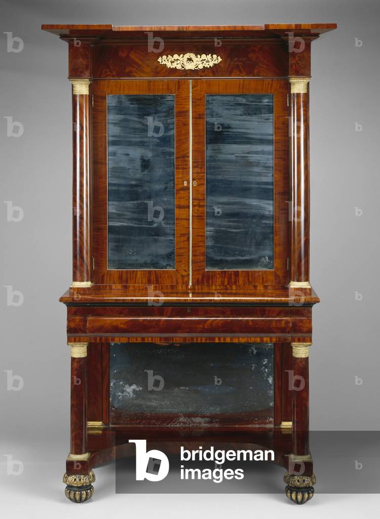 Writing Table and Bookcase, 1825-1835 (mahogany and mahogany veneer; eastern white pine, yellow-poplar, gilding, glass, and gilt-bronze mounts)