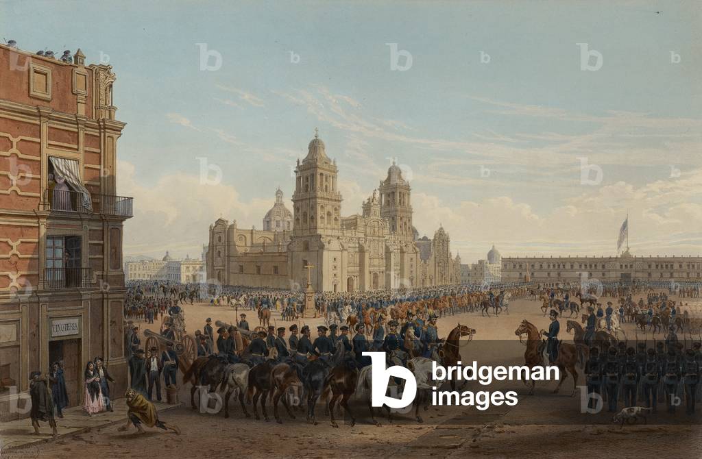 Genl. Scotts Entrance into Mexico, 1851 (lithograph with hand colouring and gum arabic on paper)