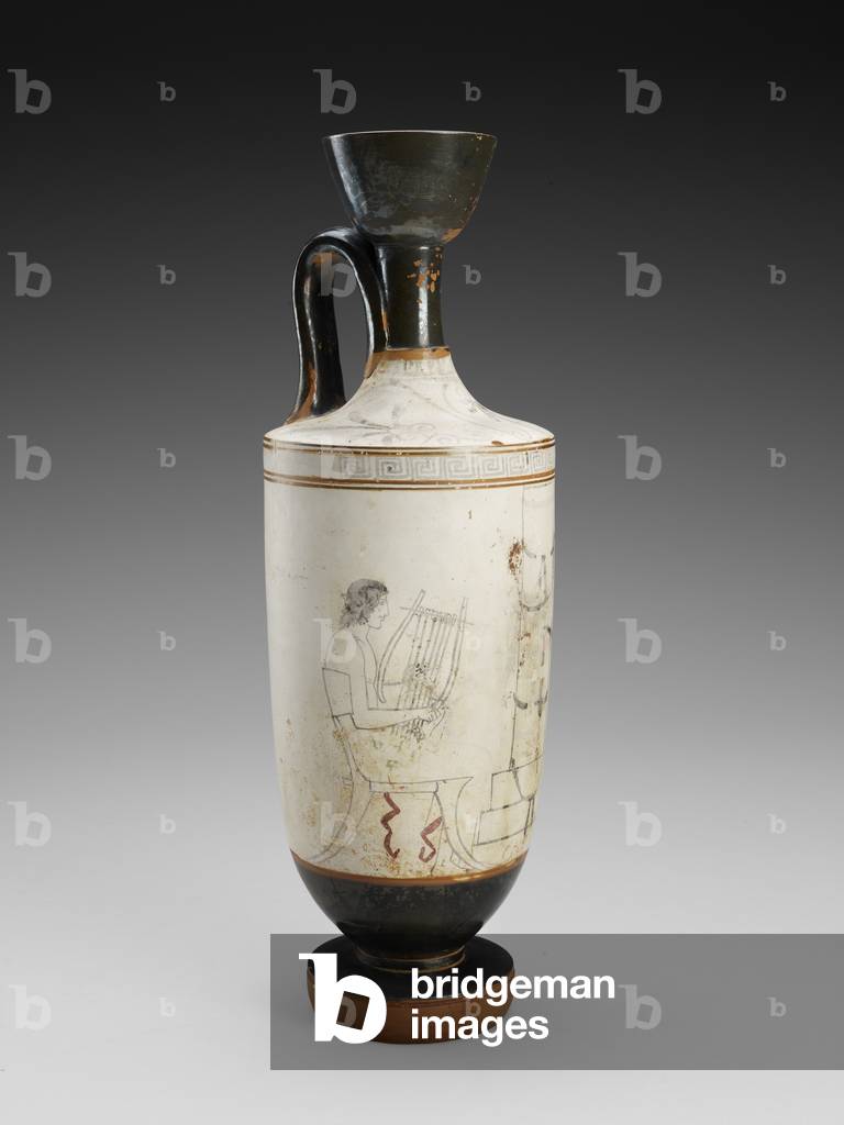 Shoulder Lekythos with White Ground Polychrome Painting of Funerary Scene, 450-440 BC (terracotta, white ground style)