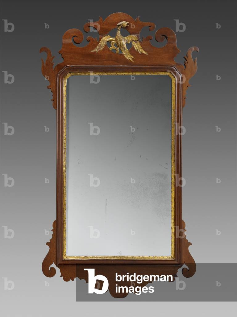Looking Glass, c. 1750-1820 (mahogany veneer, unidentified secondary woods, gold leaf, and mirrored glass)