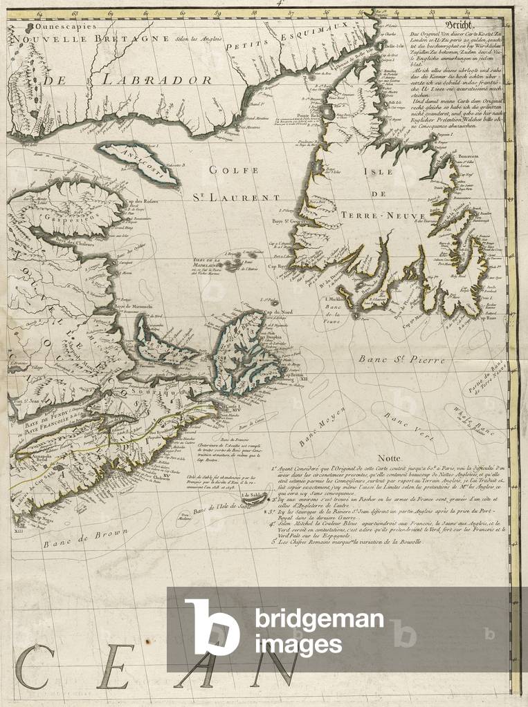A map of the British and French dominions in America, 1756 (engraving with outline colour on paper)
