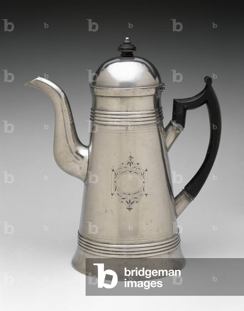Coffeepot, c. 1814-1825 (pewter, wood)