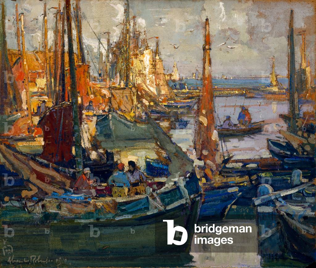 Fishing Boats, Harbour of Zuider Zee, 1915 (watercolour on paper board)