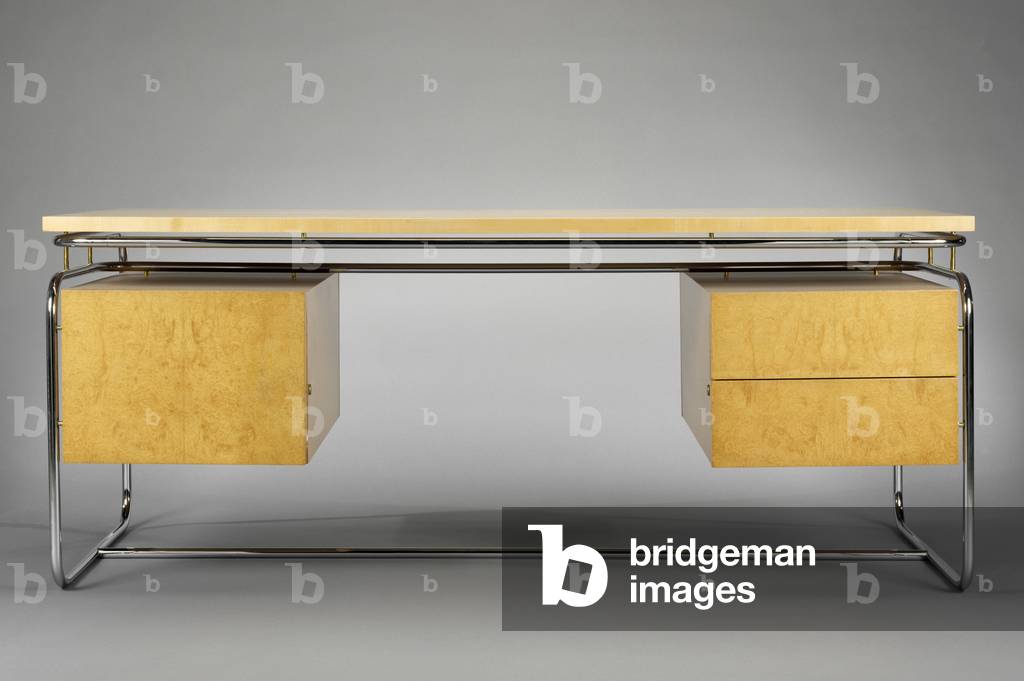 Executive Desk Prototype, 1978 (steel, maple, glass & ash burl)