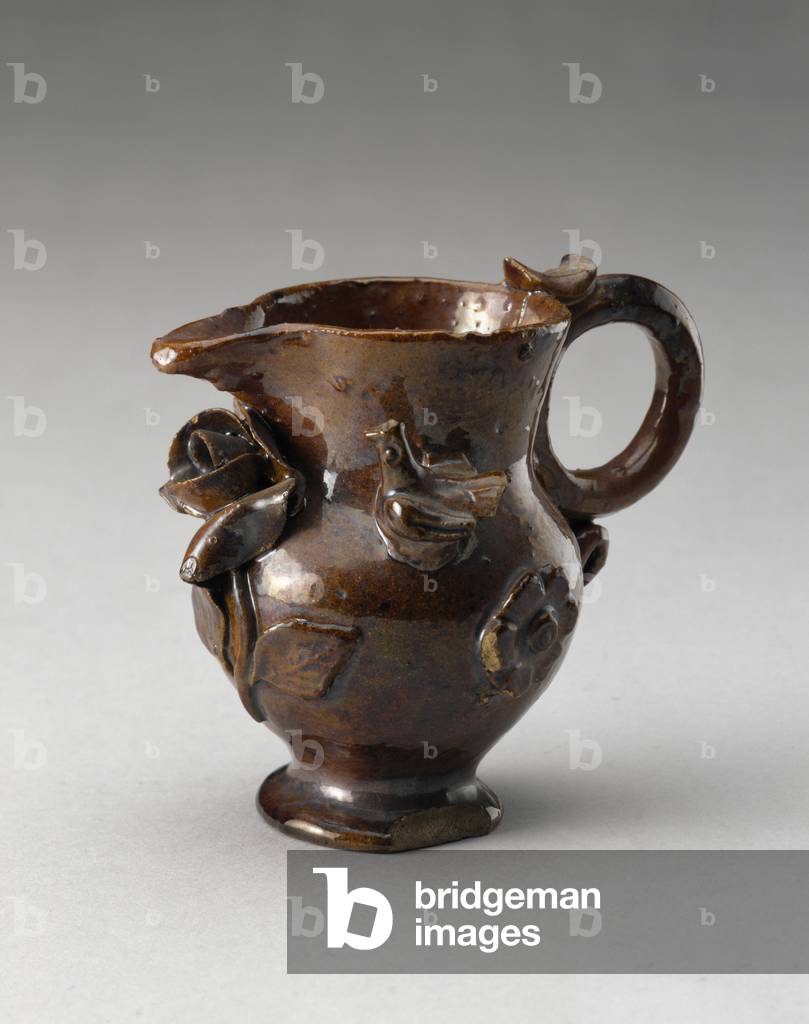 Pitcher, c. 1850-1875 (earthenware, clear lead glaze on redware)