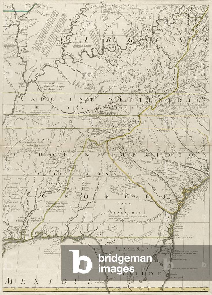 A map of the British and French dominions in America, 1756 (engraving with outline colour on paper)