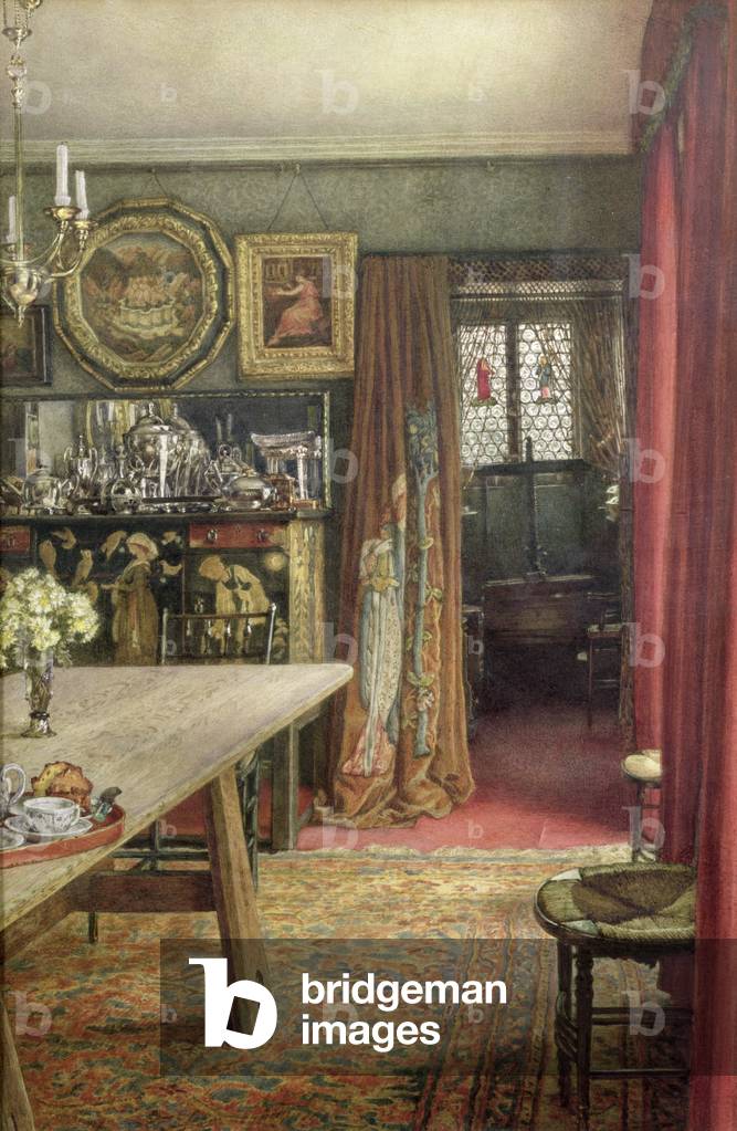Interior view of The Grange, North End Road, Fulham, home to Edward Burne-Jones (1833-98) (w/c on paper)