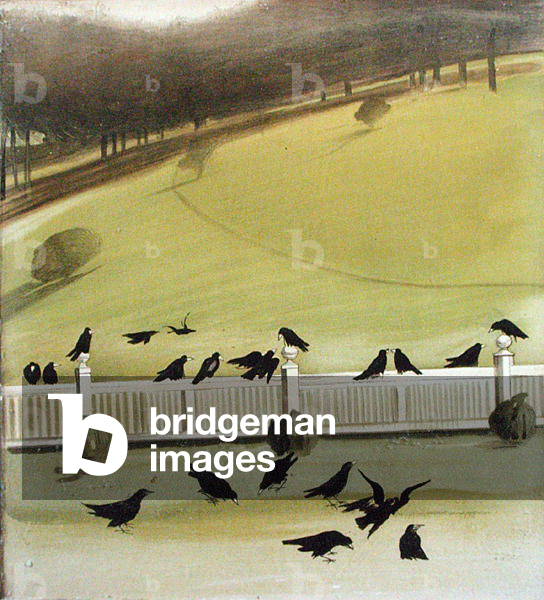 Rooks feeding in a park (pencil & watercolour on paper)