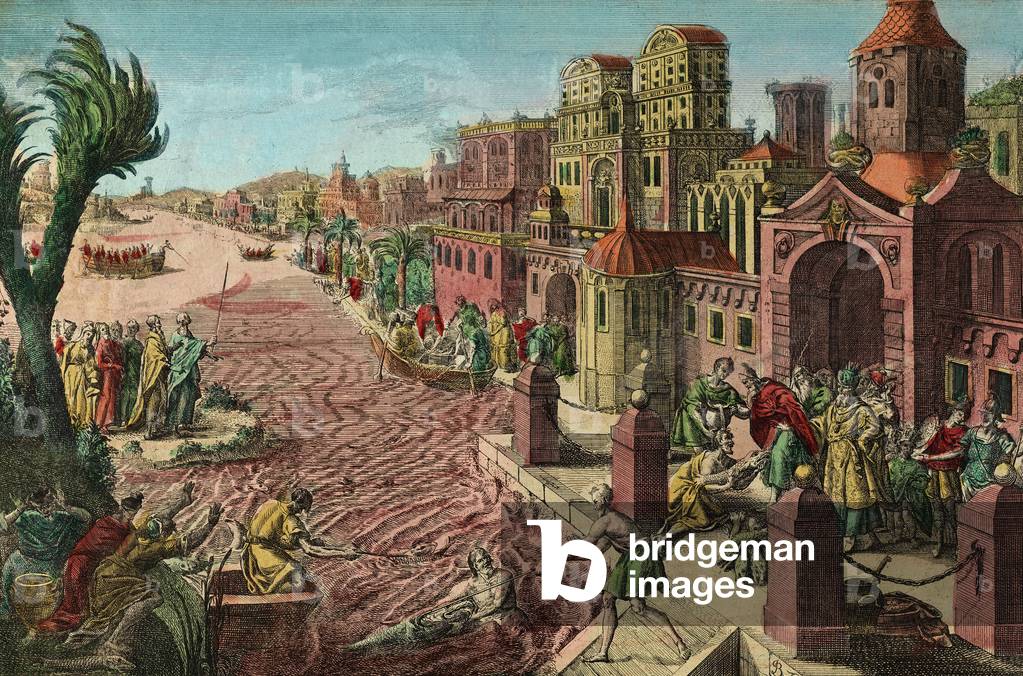 The first plague in Egypt, rivers turned to blood (engraving)