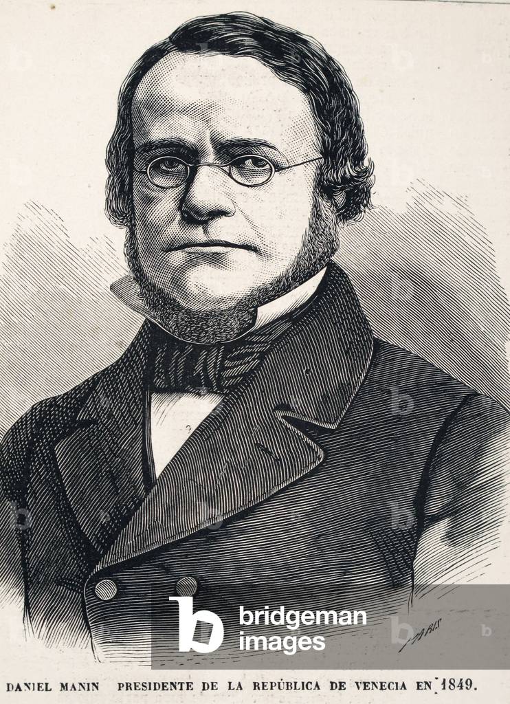 Daniele Manin (1804-1857). Italian patriot and statesman from Venice. He is considered by many Italian historians a hero of the Italian unification (Risorgimento). Illustration published in El Museo Universal, 1868.. Engraving ©Lorio/Iberfoto/Leemage
