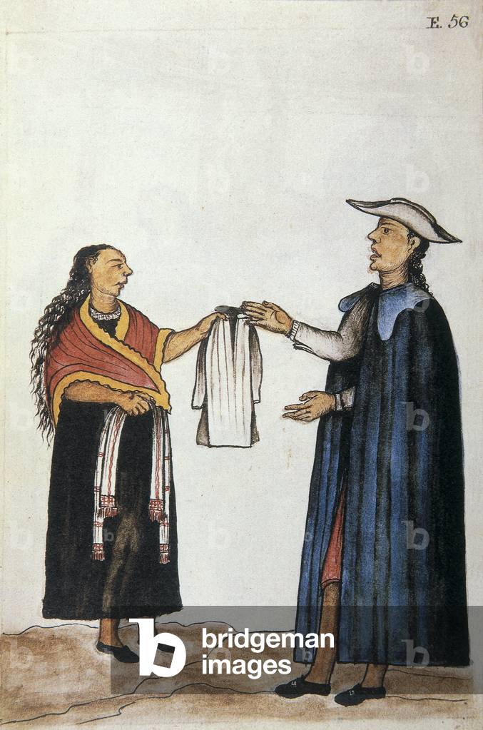Marriage arrangement between Indians, negotiation about the outfit of the bride, from the book 