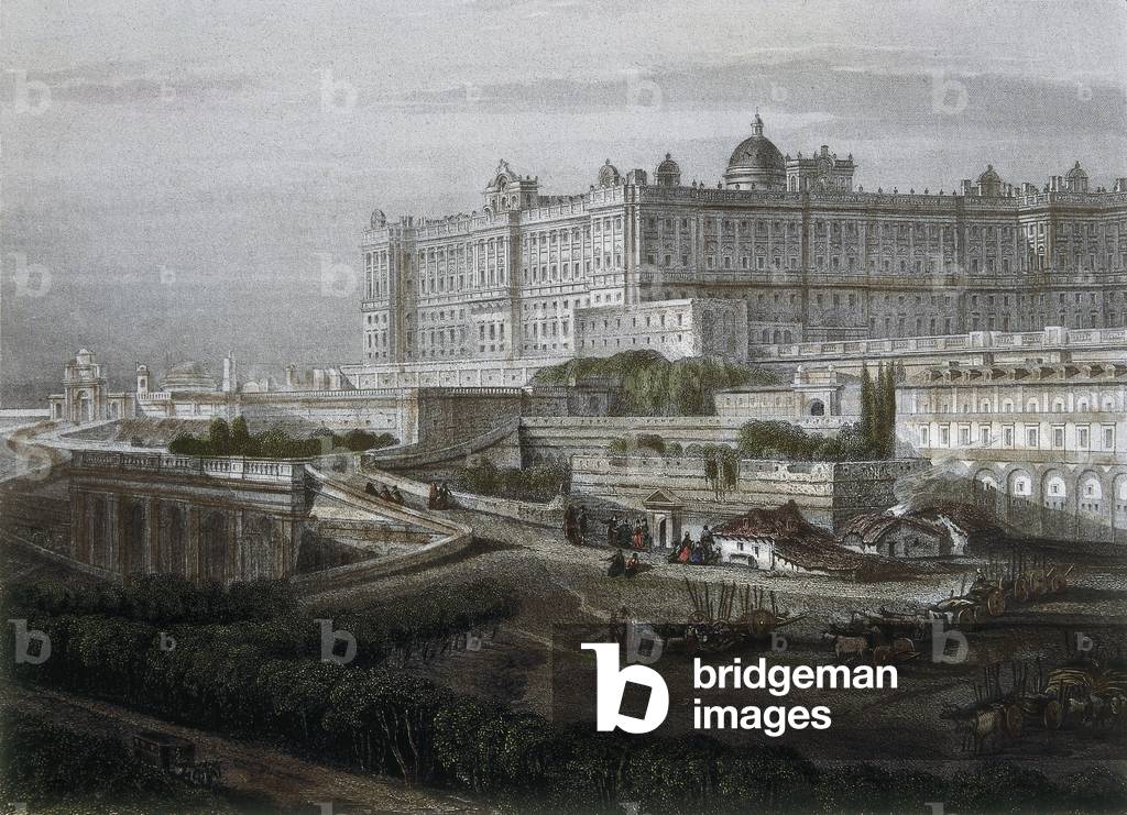 View of Madrid, 19th century (coloured engraving)