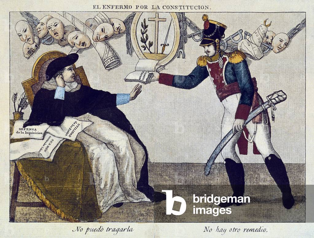 Campaign of Spain (1810-1814): the patient of the constitution, 19th century (colour litho)