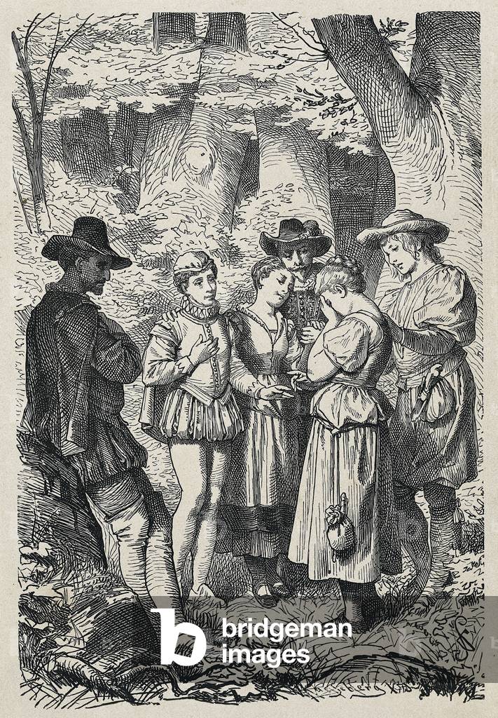 Rosalind, Celia, Silvius and Phebe, Illustration for 