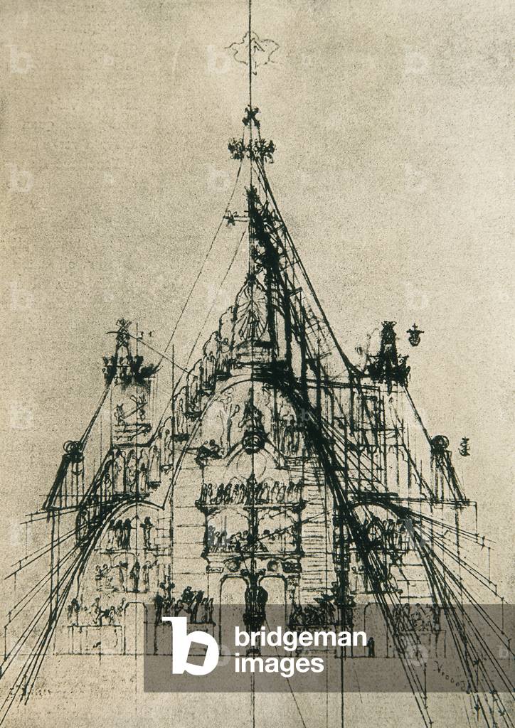 Design for the Fachada del Nacimiento of the Templo de la Sagrada Familia (pen & ink on paper)