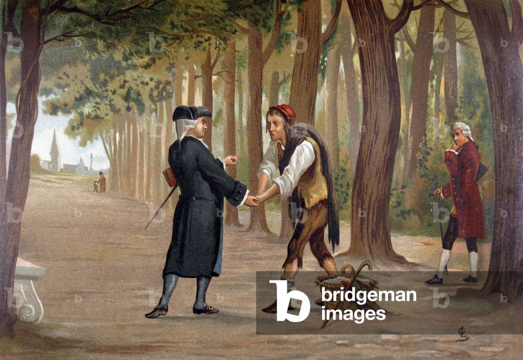 Lord Ramsay decides to start in Freemasonry. Illustration of 1889 (litho)