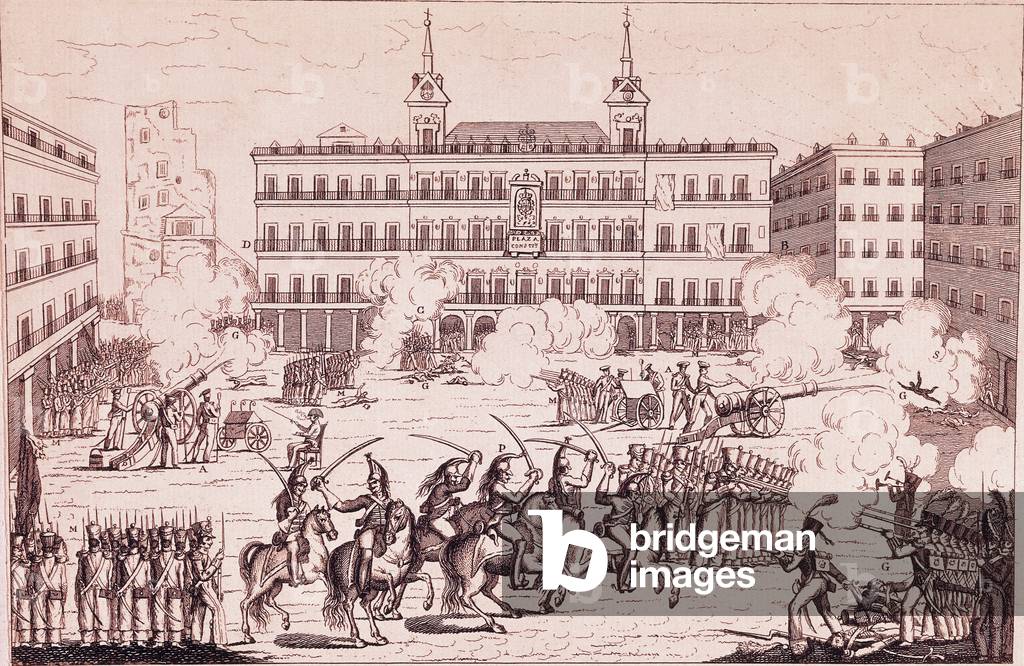 Triumph of Spanish freedom on July 7, 1822: clashes in Madrid that saw the militia of the Madrid garrison retreating from the absolutist insurrection (07/07/1822) (engraving)