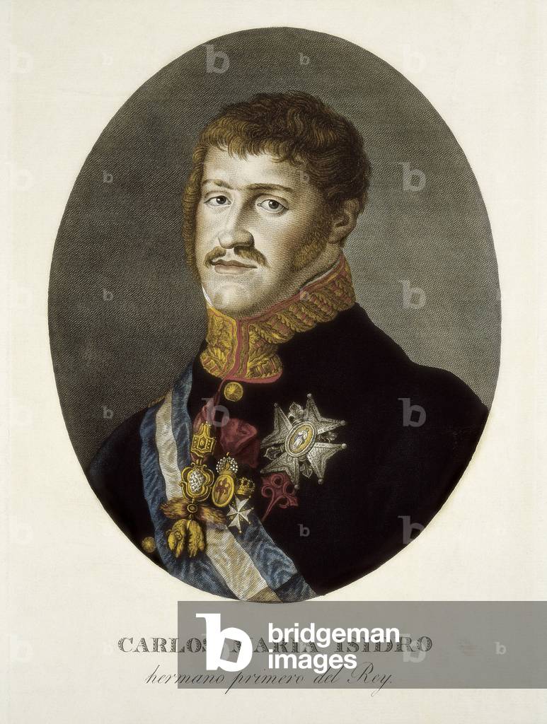 Portrait of Charles Isidore of Bourbon (1788-1855), Infant of Spain. Lithography of the 19th century