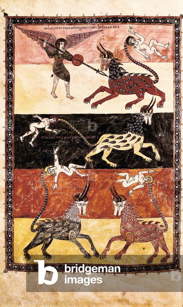 Girona Beatus, sheet 6, depicting St. John the Evangelist, Visigothic style copy, from 'Commentaries on the Apocalypse' by Beatus of Liebana, 976 (vellum)