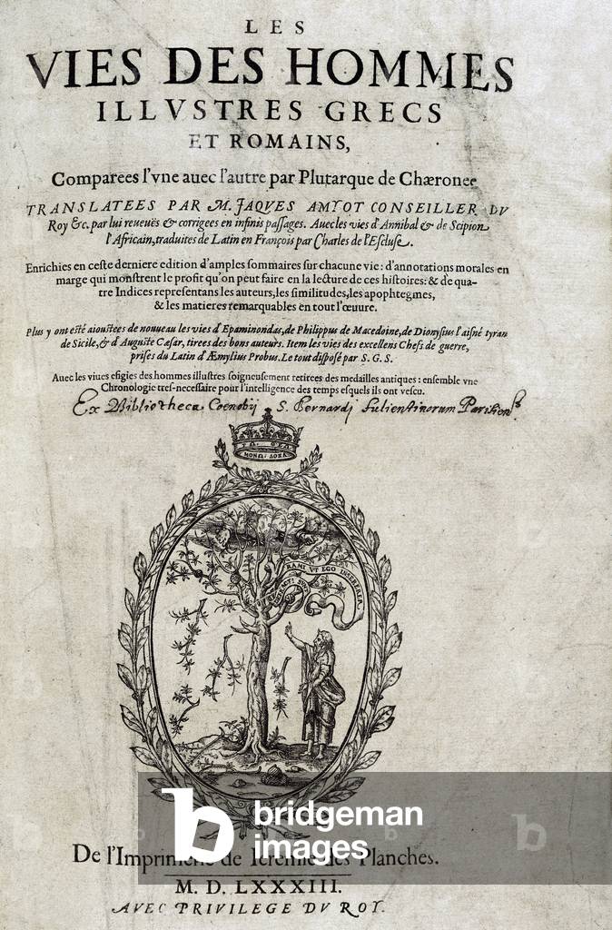 Frontispiece of a French edition of “The lives of illustrious Greek and Roman men” (print)