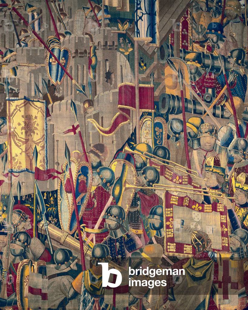 Tapestry showing the Conquests of king Alfonso V of Portugal (Conquistas de Alfonso V de Portugal), Tournai. Detail. (Wool and silk)