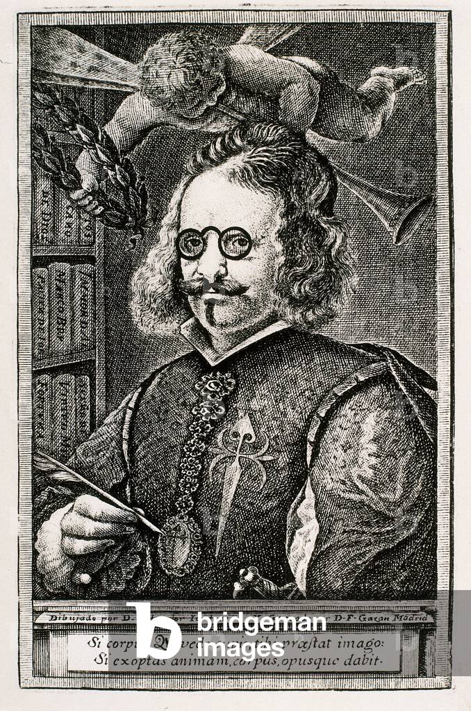 Portrait of Spanish writer Francisco Quevedo y Villegas, 17th century (engraving)