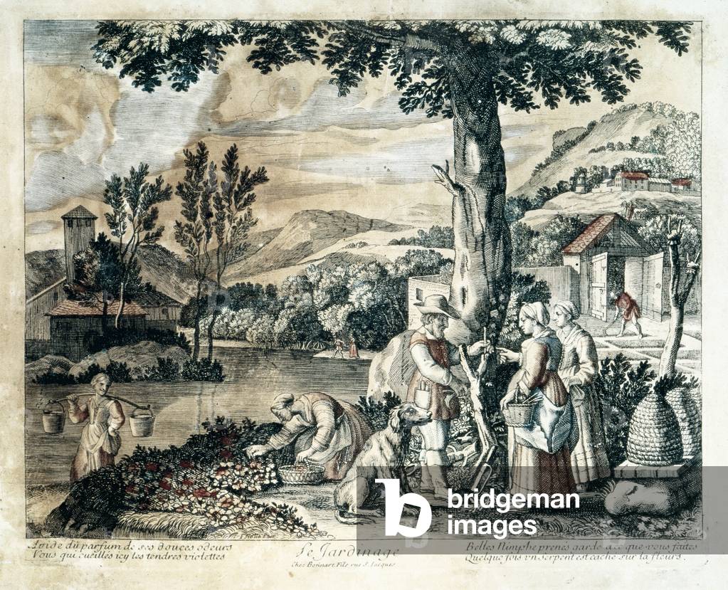 “Gardening Scene” 18th century (engraving)